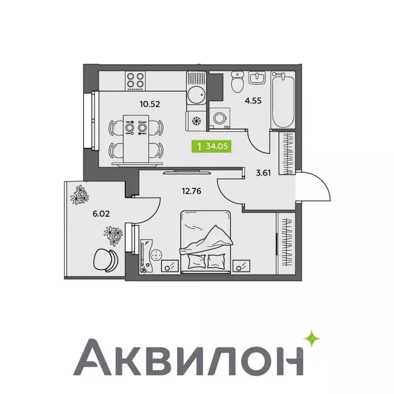 1-к кв. Архангельская область, Северодвинск  (34.05 м) - Фото 0