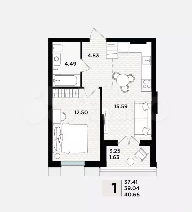 1-к. квартира, 39 м, 5/5 эт. - Фото 1