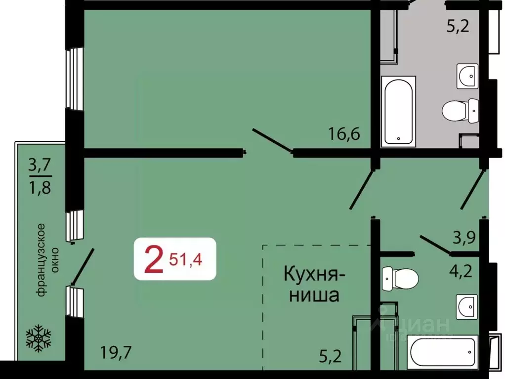 2-к кв. Красноярский край, Красноярск ул. Калинина (51.4 м) - Фото 0