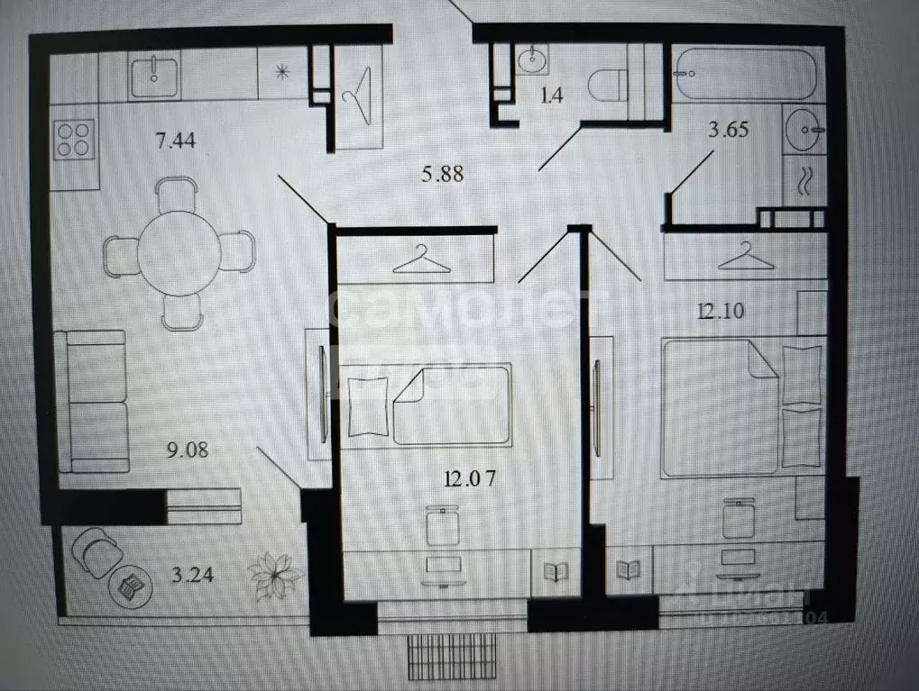 2-к кв. Липецкая область, Липецк ул. Е.И. Замятина, 4Г (50.45 м) - Фото 2