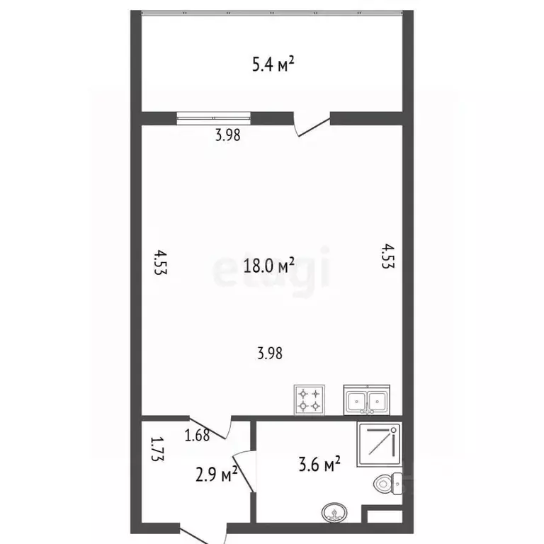 Студия Санкт-Петербург просп. Ветеранов, 183 (24.9 м) - Фото 2