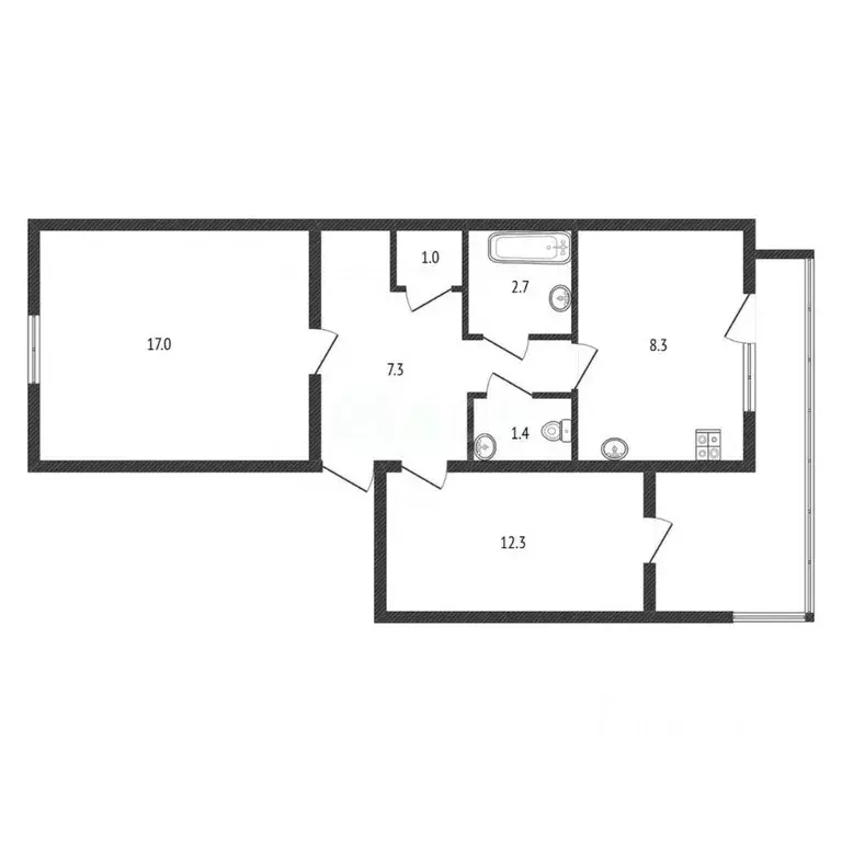 2-к кв. Карачаево-Черкесия, Черкесск Октябрьская ул., 50 (50.0 м) - Фото 1