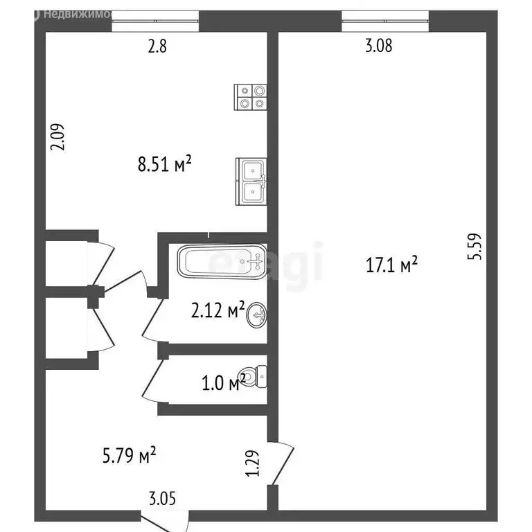 1-комнатная квартира: село Лямбирь, Гражданская улица, 18 (33.2 м) - Фото 1