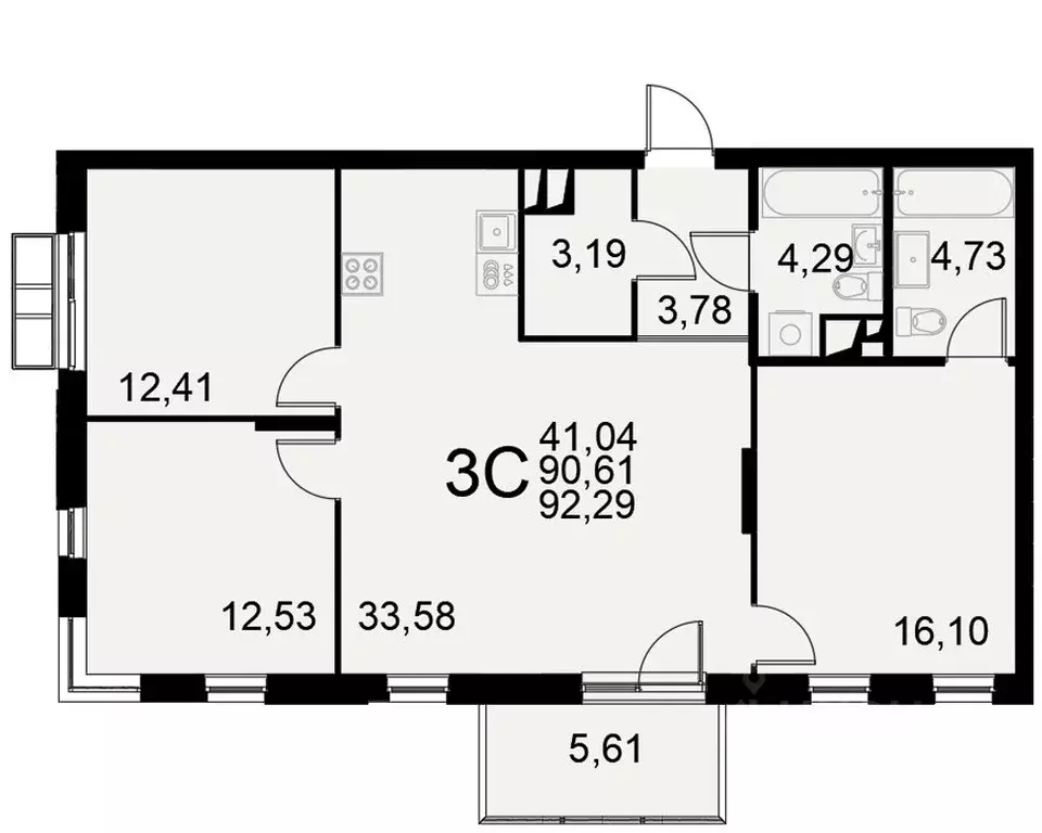 3-к кв. Тульская область, Тула Хлебная пл. (92.29 м) - Фото 0