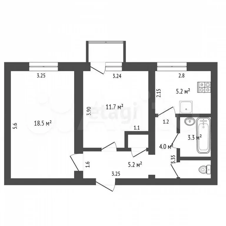 2-к. квартира, 49,9 м, 2/2 эт. - Фото 0