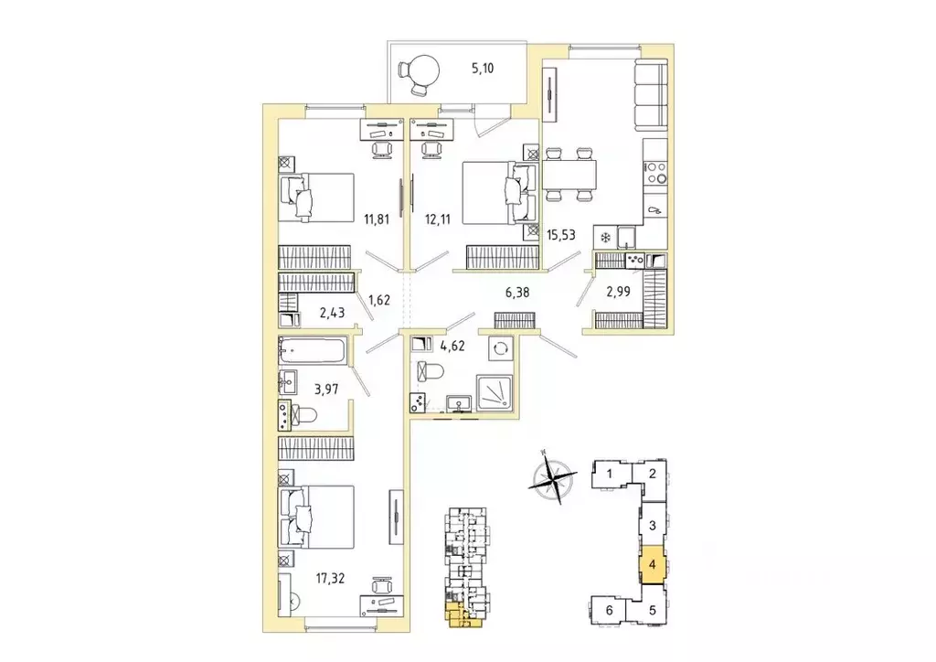 3-к кв. Ленинградская область, Гатчина Въезд мкр,  (81.33 м) - Фото 1