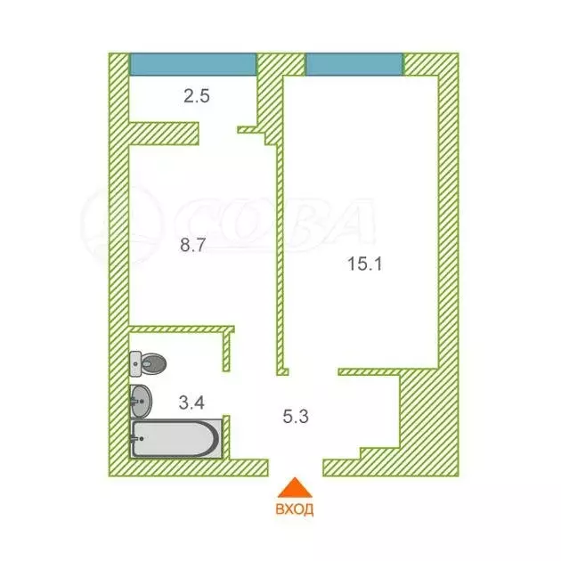 1-комнатная квартира: Тюмень, улица Ветеранов Труда, 9Ак3 (33.4 м) - Фото 2