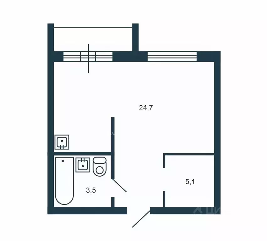 Студия Новосибирская область, Новосибирск Стрижи мкр, 1 (35.7 м) - Фото 2