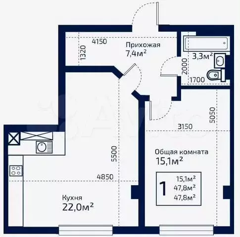 2-к. квартира, 73,4 м, 5/9 эт. - Фото 0