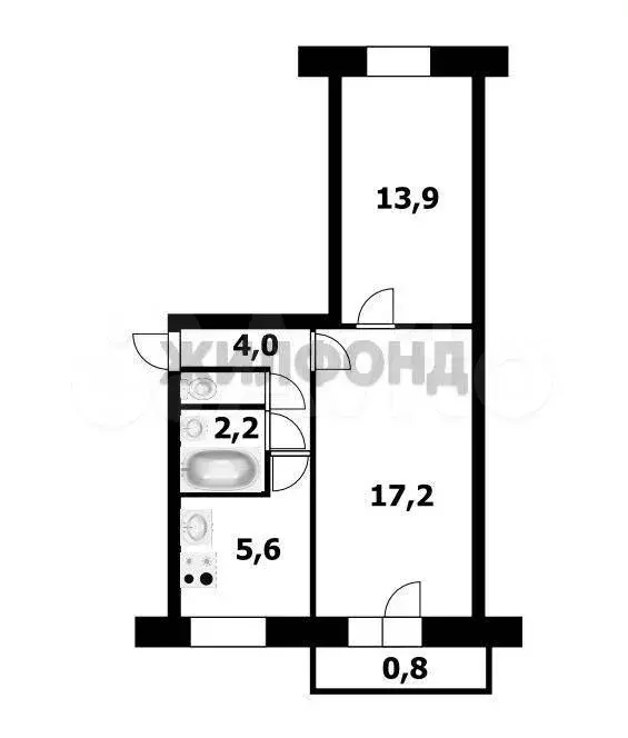 2-к. квартира, 44,9 м, 3/5 эт. - Фото 0