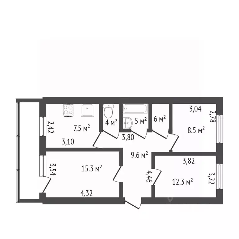 3-к кв. Амурская область, Благовещенск ул. Чайковского, 191 (58.0 м) - Фото 1
