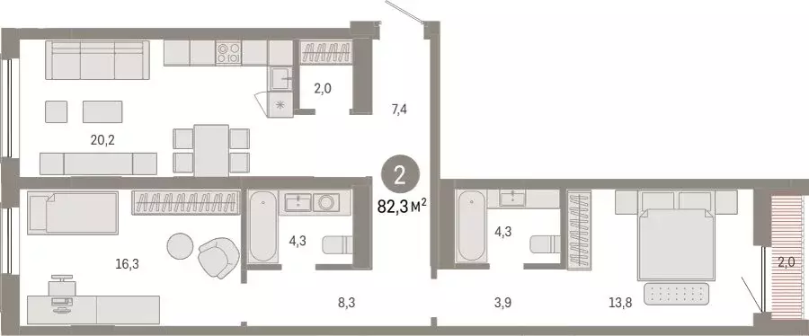 2-комнатная квартира: Новосибирск, Большевистская улица, с49 (82.33 м) - Фото 0