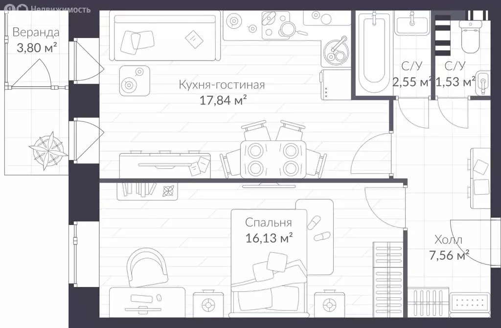 1-комнатная квартира: посёлок Стрельна, Красносельское шоссе, 22 (48.9 ... - Фото 0