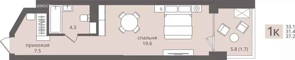 Квартира-студия: Калининградская область, Пионерский (33.1 м) - Фото 1