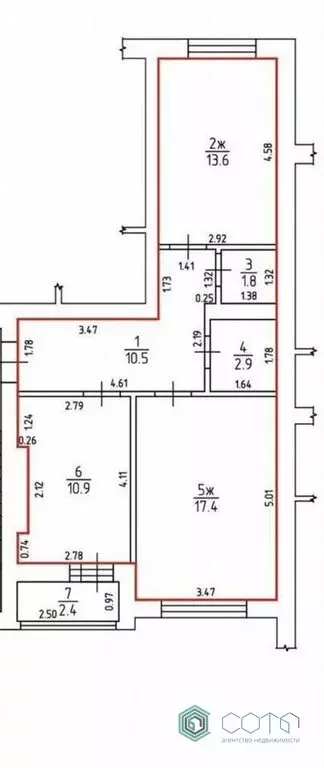 2-комнатная квартира: Гурьевск, Строительная улица, 10А (59.5 м) - Фото 1