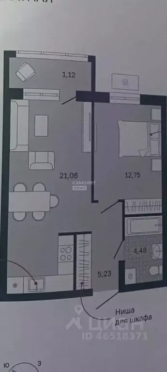 1-к кв. Тюменская область, Тюмень Одесская ул., 7к1 (43.6 м) - Фото 2
