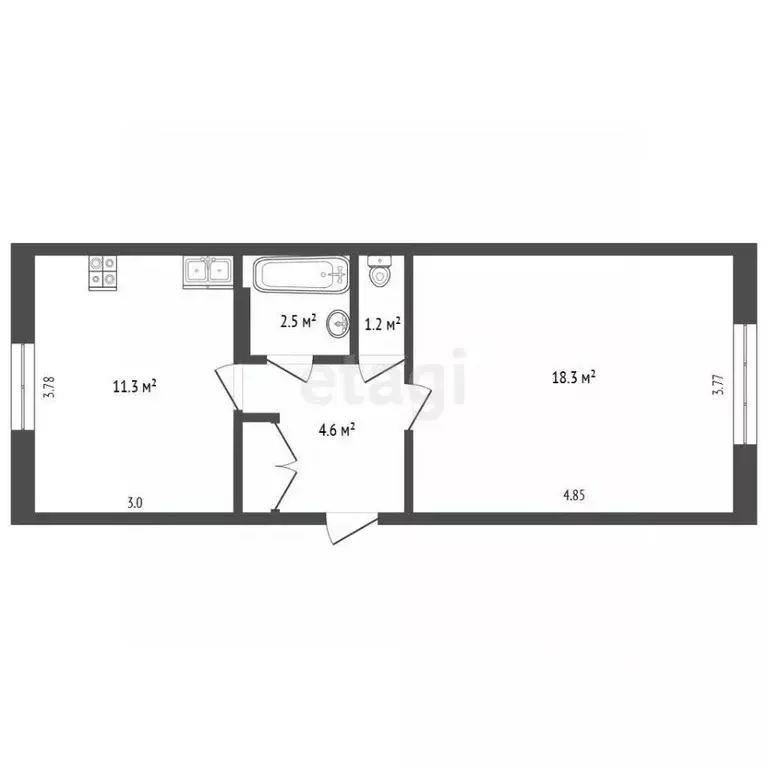 1-к кв. Татарстан, Нижнекамск ул. Бызова, 24 (38.7 м) - Фото 2