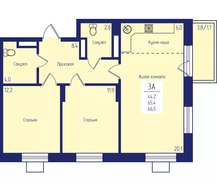 Продаётся 2-к квартира, 66.5 м - Фото 0