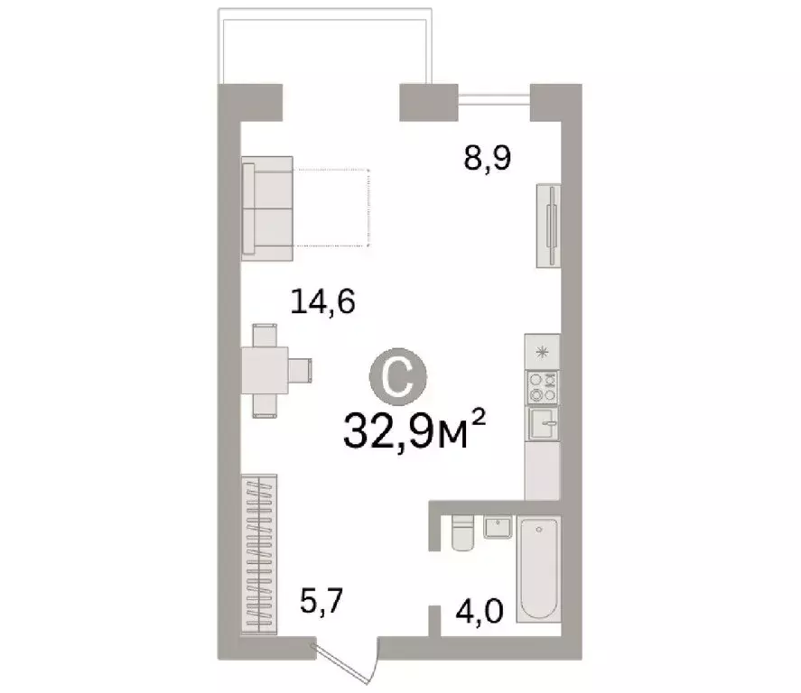 1-комнатная квартира: Краснодар, Бородинская улица, 152 (32.9 м) - Фото 1