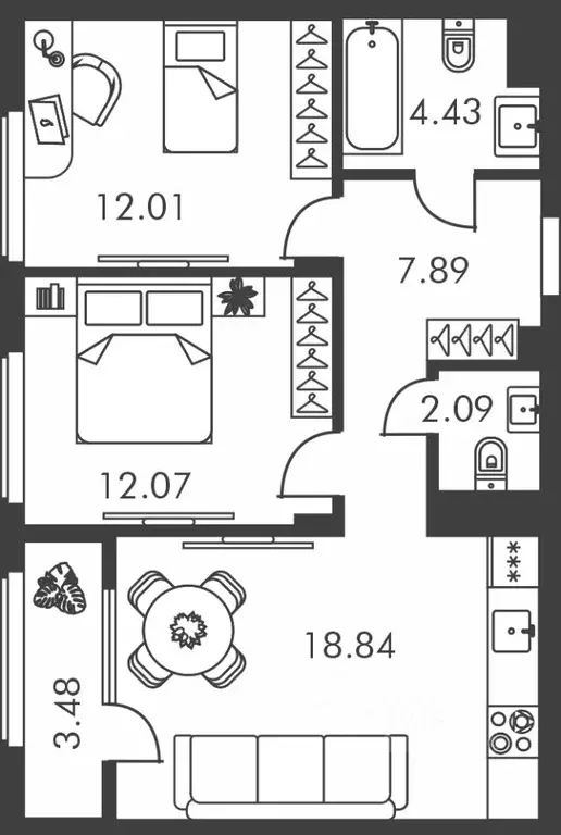 2-к кв. Тульская область, Тула ул. Карпова, 103А (60.81 м) - Фото 0