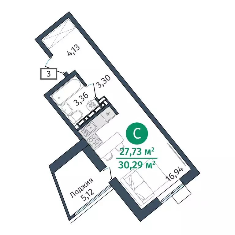 Студия Тюменская область, Тюменский муниципальный округ, д. Дударева ... - Фото 1