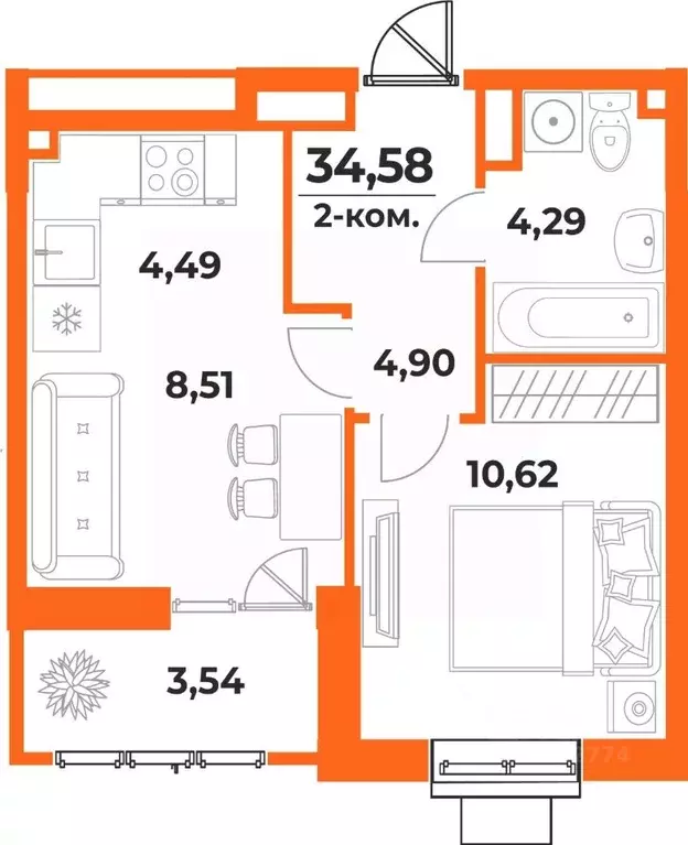 2-к кв. Хабаровский край, Хабаровск Брянский пер. (34.58 м) - Фото 1