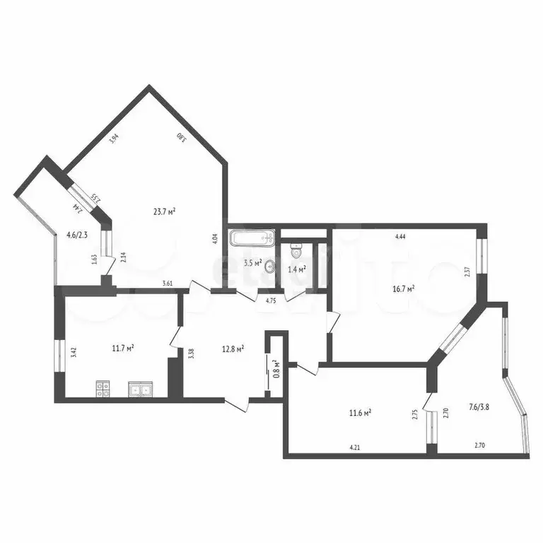 3-к. квартира, 88,4 м, 4/6 эт. - Фото 0