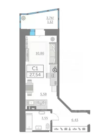 Студия Ростовская область, Ростов-на-Дону ул. Ларина, 45с7 (27.54 м) - Фото 1