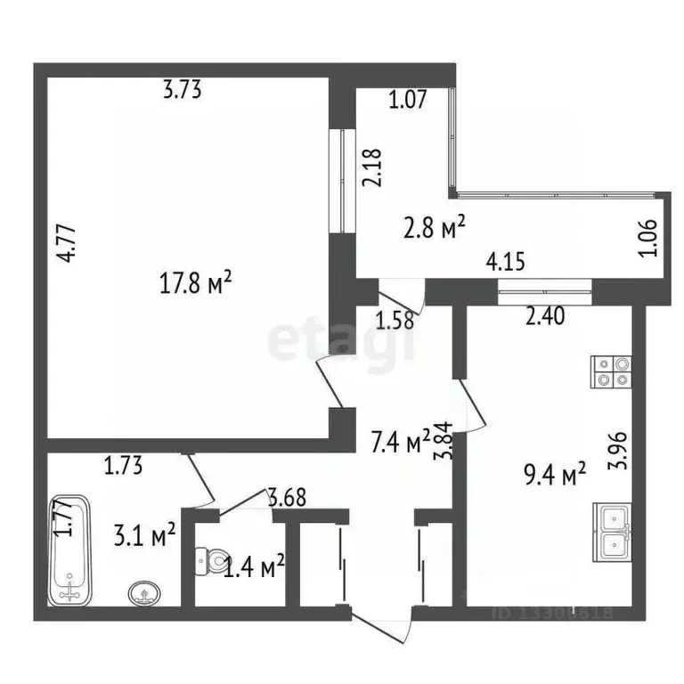 1-к кв. Омская область, Омск ул. Масленникова, 66 (40.3 м) - Фото 2