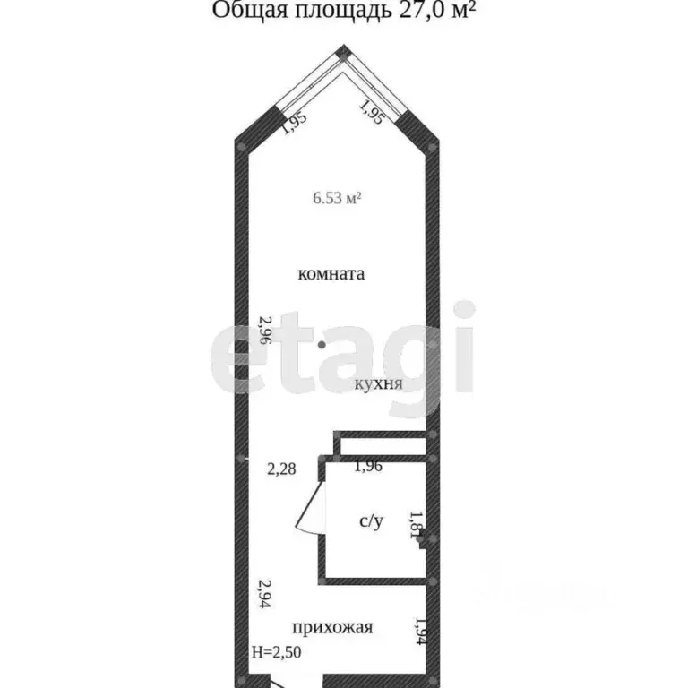 студия ханты-мансийский ао, сургут ул. профсоюзов, 38 (27.1 м) - Фото 1