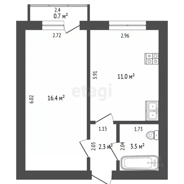 1-к кв. Самарская область, Самара Крутые Ключи мкр, 1 (33.8 м) - Фото 2
