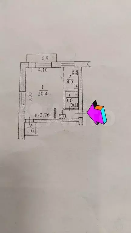 1-к. квартира, 31,9 м, 5/5 эт. - Фото 0