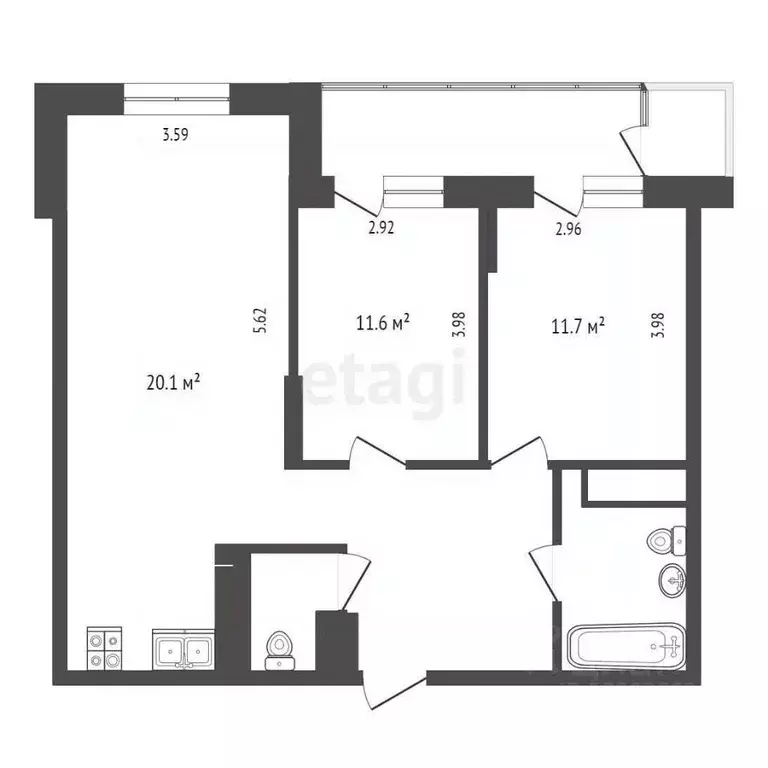 2-к кв. Ханты-Мансийский АО, Сургут ул. Мелик-Карамова, 4/2 (69.8 м) - Фото 2