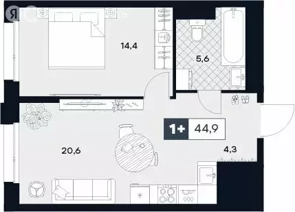 1-комнатная квартира: Москва, Лодочная улица, 27к2 (44.9 м) - Фото 0