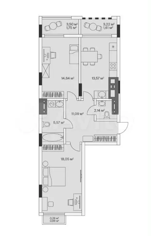 2-к. квартира, 68,7 м, 5/7 эт. - Фото 1