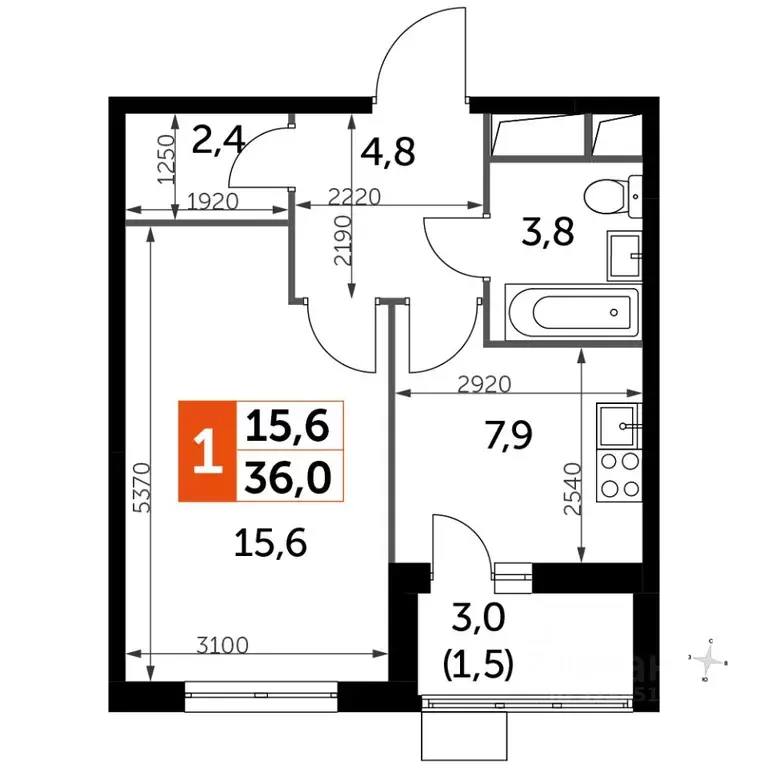 1-к кв. Московская область, Ленинский городской округ, пос. Развилка ... - Фото 1