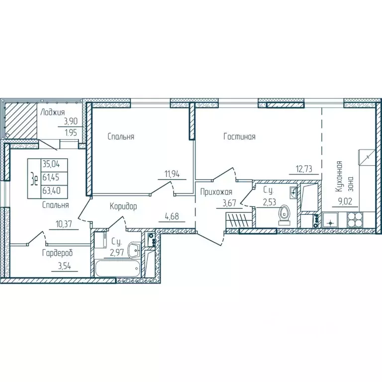 2-к кв. Мордовия, Саранск Центр жилрайон, Мон жилой комплекс (63.4 м) - Фото 1