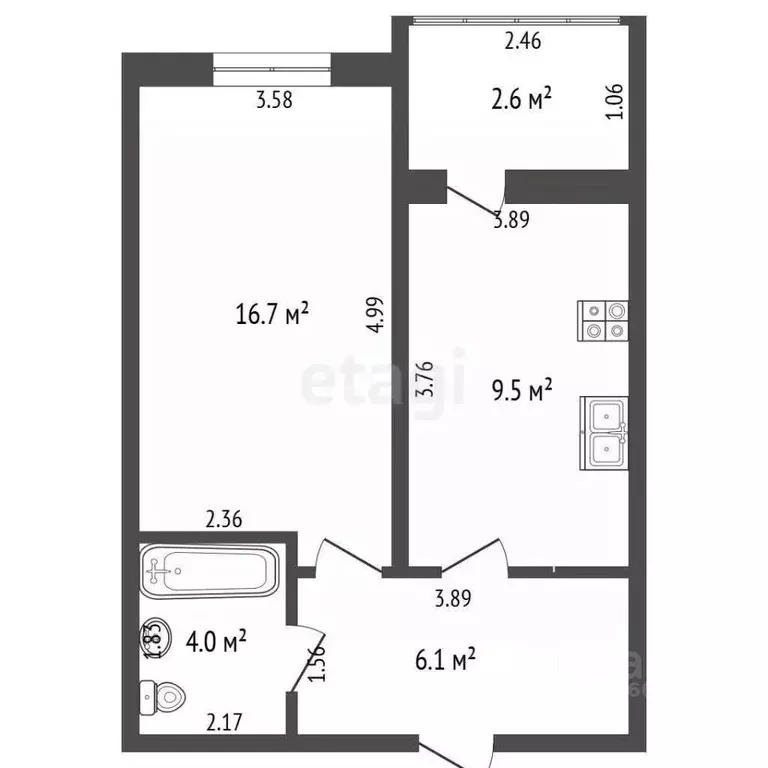1-к кв. Калининградская область, Зеленоградск Московская ул., 70 (38.9 ... - Фото 1