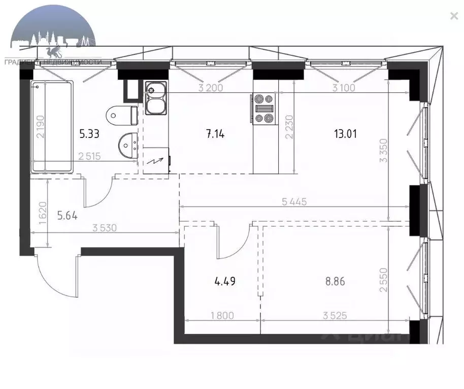 2-к кв. Татарстан, Казань ул. Аскара Шейх-Али, 1к1 (44.47 м) - Фото 1
