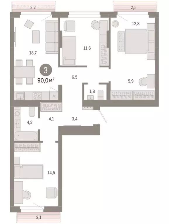 3-комнатная квартира: Новосибирск, квартал Лебедевский, 1/3 (90 м) - Фото 2