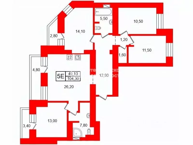 4-к кв. Санкт-Петербург Выборгское ш., 23к2 (104.3 м) - Фото 2