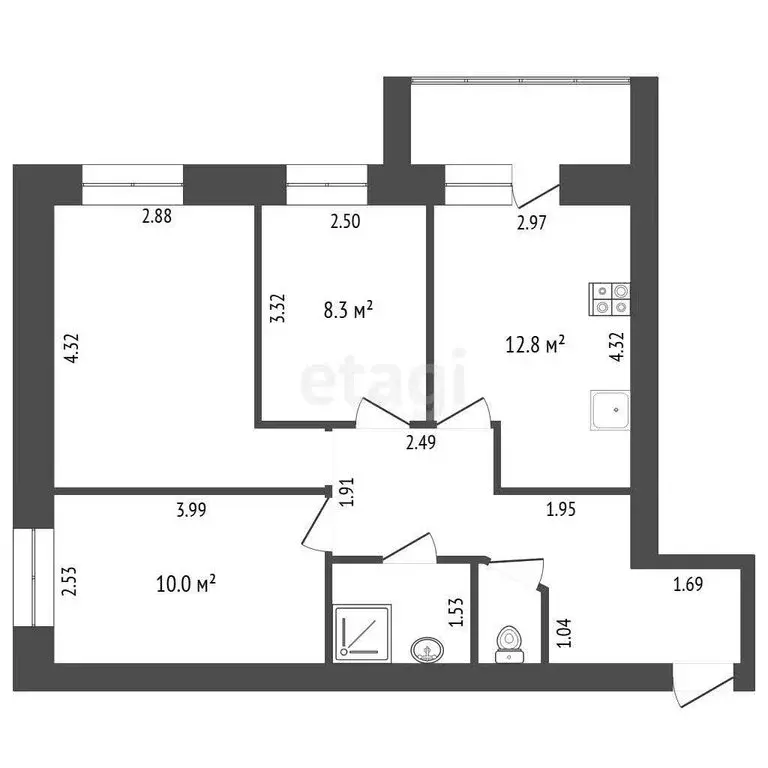 3-комнатная квартира: Вологда, Новгородская улица, 41 (59.4 м) - Фото 0