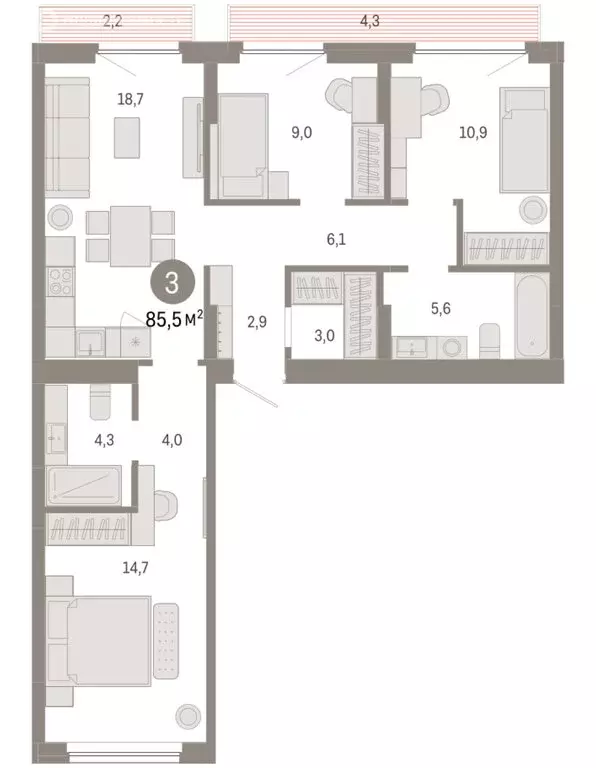 3-комнатная квартира: Новосибирский район, рабочий посёлок Краснообск, ... - Фото 1