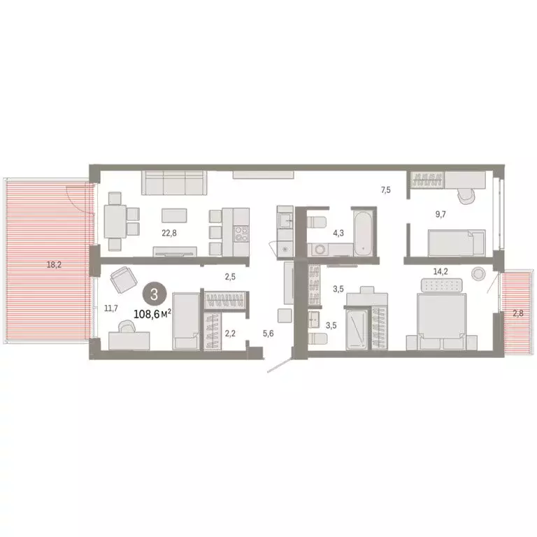 3-комнатная квартира: Тюмень, Ленинский округ (108.62 м) - Фото 1