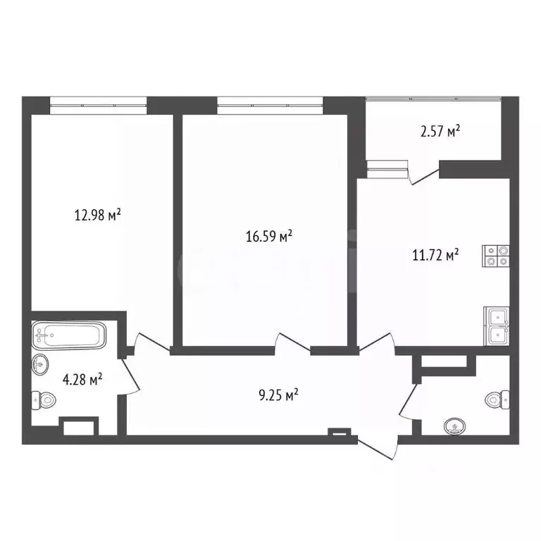 2-к кв. Тюменская область, Тюмень проезд Тихий, 2 (59.0 м) - Фото 2