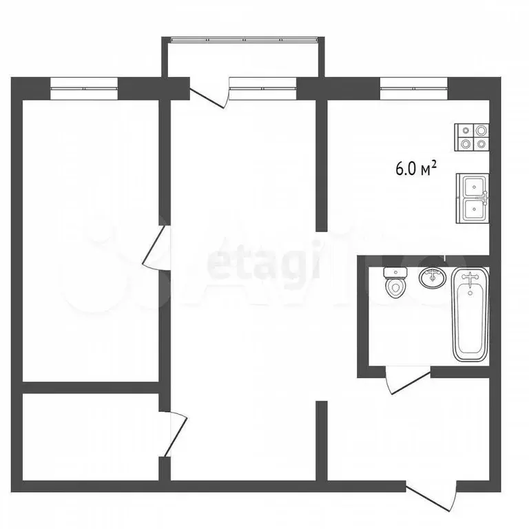 2-к. квартира, 46 м, 4/4 эт. - Фото 0