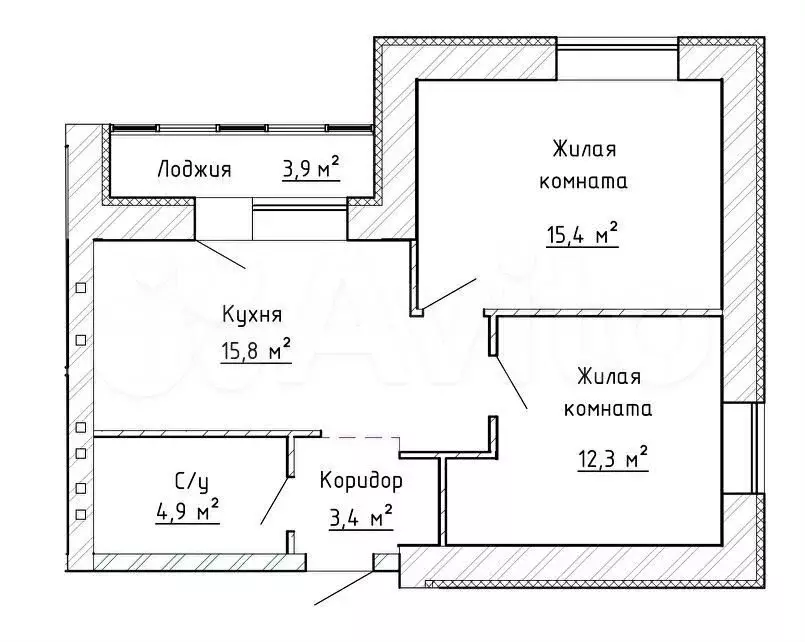 2-к. квартира, 53,8м, 5/8эт. - Фото 1