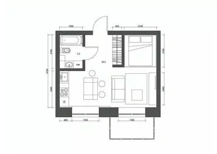 Студия Тульская область, Узловая ул. Андреева, 5 (31.5 м) - Фото 2