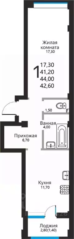 1-к кв. Ставропольский край, Ессентуки Заполотно мкр,  (42.6 м) - Фото 0