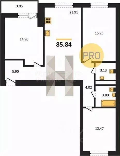 2-к кв. Калининградская область, Калининград Коммунистическая ул., 26 ... - Фото 2